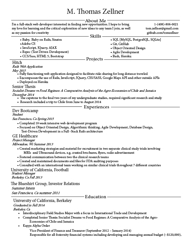 Tom Zellner Resume
